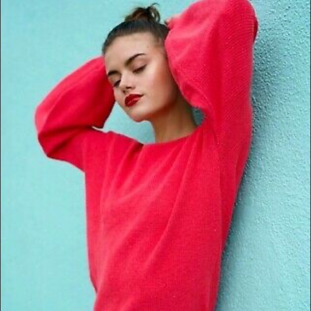 Woven Heart Pink Balloon Sleeve Sweater - size M